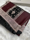 Contrast Deep Wine - Black Horizontal Strips With Motifs Banarasi Mashru Silk Saree