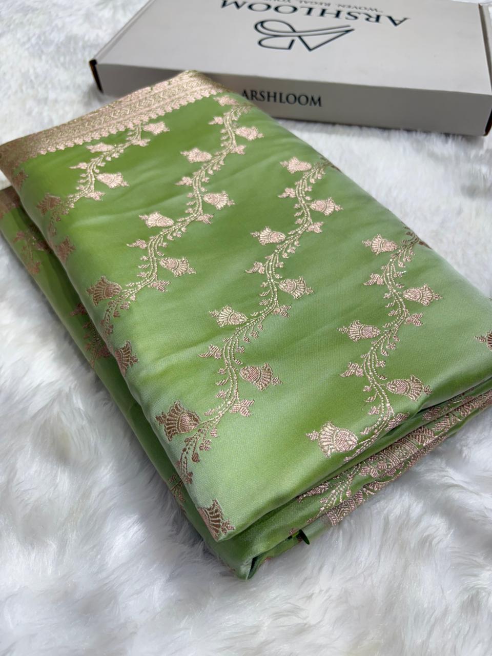 Olive Green Shades Cross Jaal Mashru Silk Saree