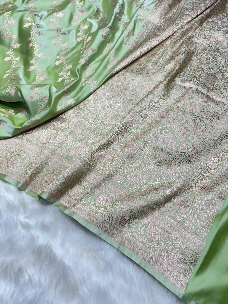 Olive Green Shades Cross Jaal Mashru Silk Saree
