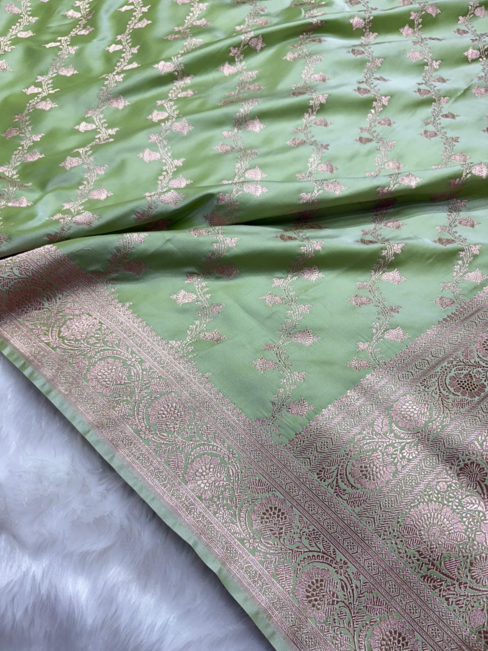 Olive Green Shades Cross Jaal Mashru Silk Saree