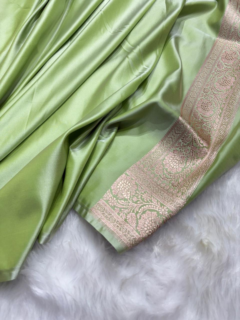 Olive Green Shades Cross Jaal Mashru Silk Saree