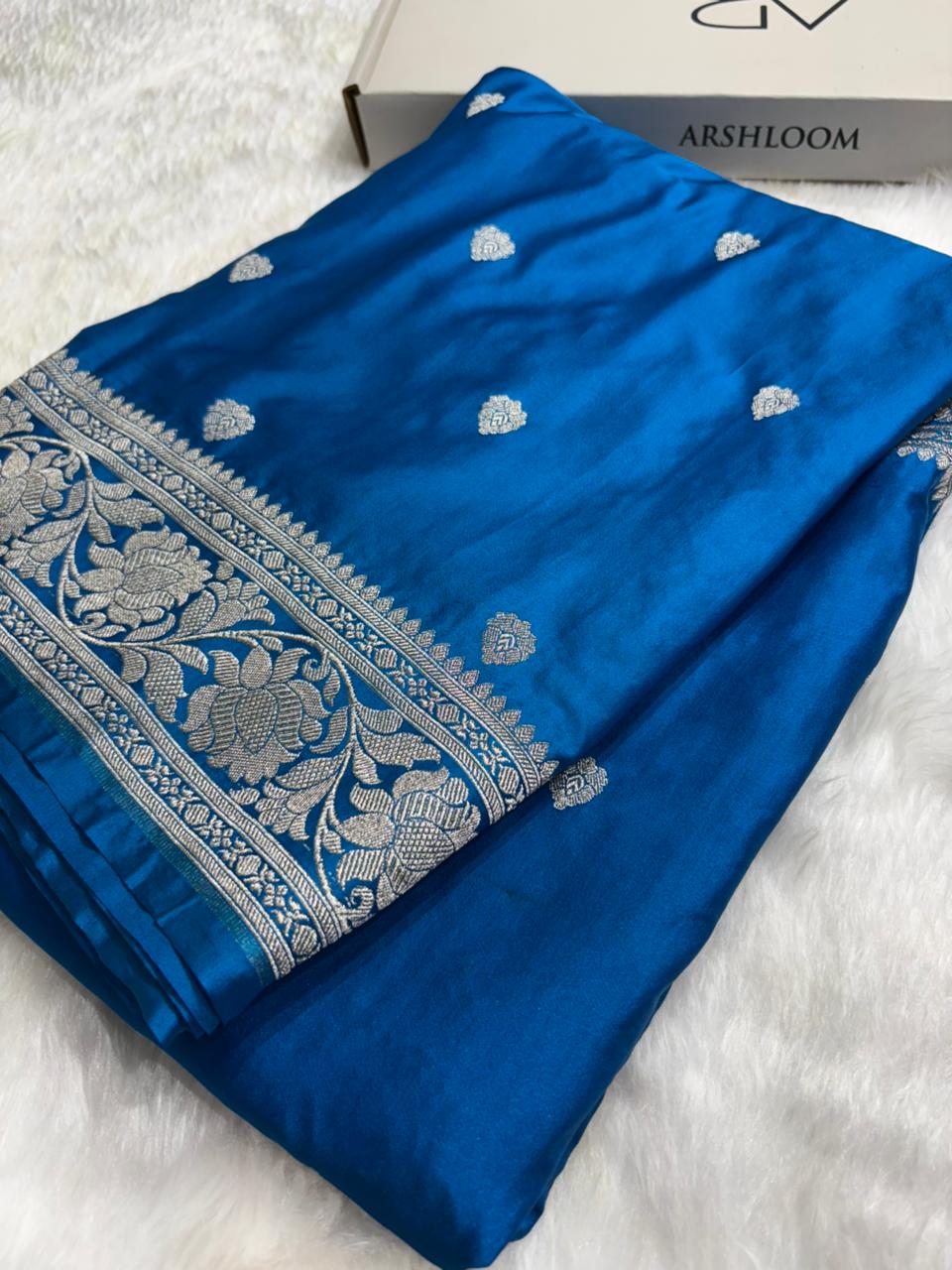 Sapphire Blue Shades Banarasi Booti Mashru Silk Saree