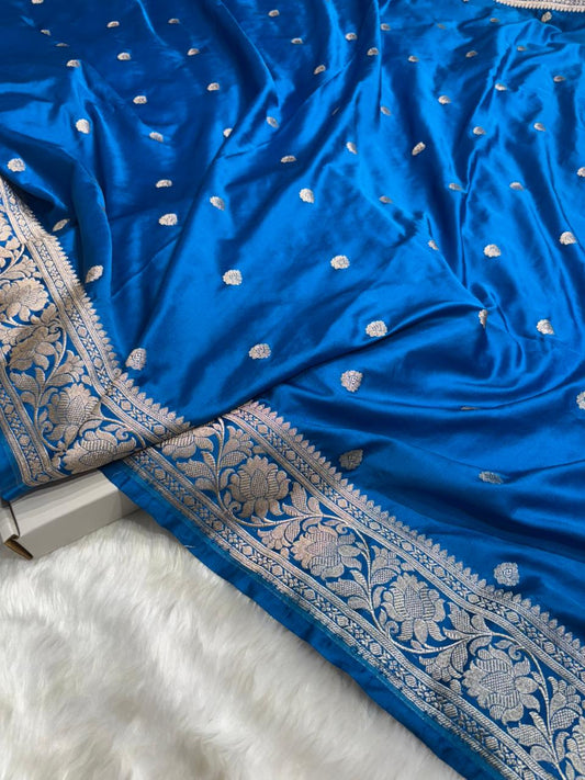 Sapphire Blue Shades Banarasi Booti Mashru Silk Saree