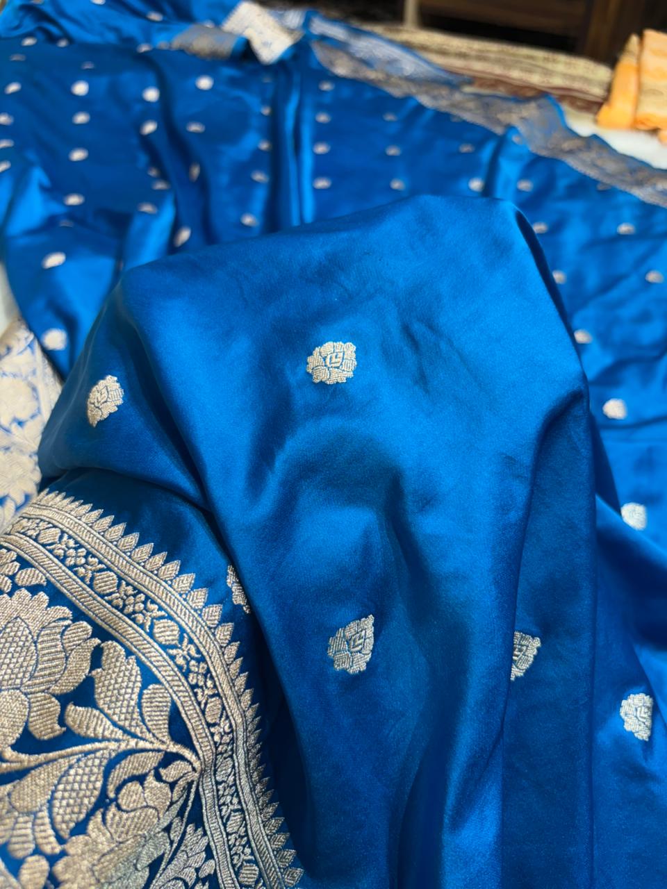 Sapphire Blue Shades Banarasi Booti Mashru Silk Saree