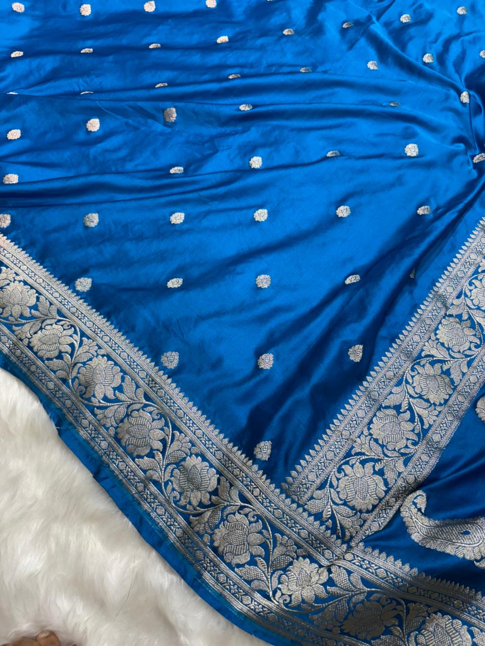 Sapphire Blue Shades Banarasi Booti Mashru Silk Saree
