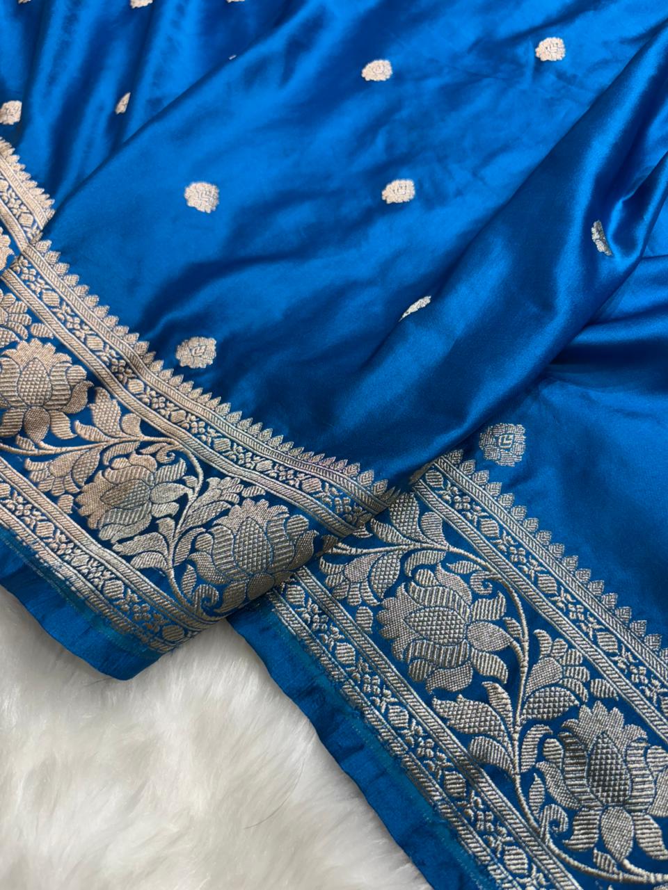 Sapphire Blue Shades Banarasi Booti Mashru Silk Saree