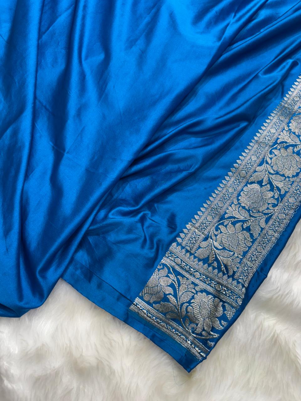 Sapphire Blue Shades Banarasi Booti Mashru Silk Saree
