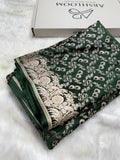 Bottle Green with Floral Border Minakari Brocade Mashru Silk Saree