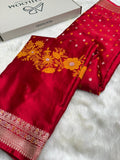 Crimson Red Shades Banarasi Minakari Boota Skirt Pattern Floral Mashru Silk Saree