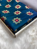Banarasi Star Pattern with Unique Floral border Mashru Silk Saree in Peacock Blue Shades