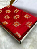Banarasi Star Pattern with Unique Floral border Mashru Silk Saree in Red Shades