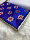 Banarasi Star Pattern with Unique Floral border Mashru Silk Saree in Royal Blue Shades