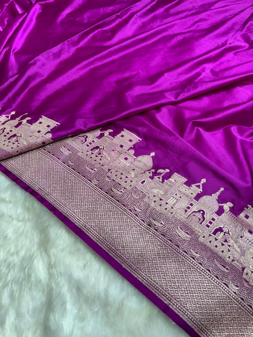 Banarasi Ghat Pattern Mashru Silk Saree In Purple Shades