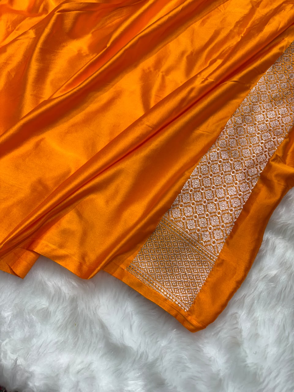 Banarasi Ghat Pattern Mashru Silk Saree In Orange Shades