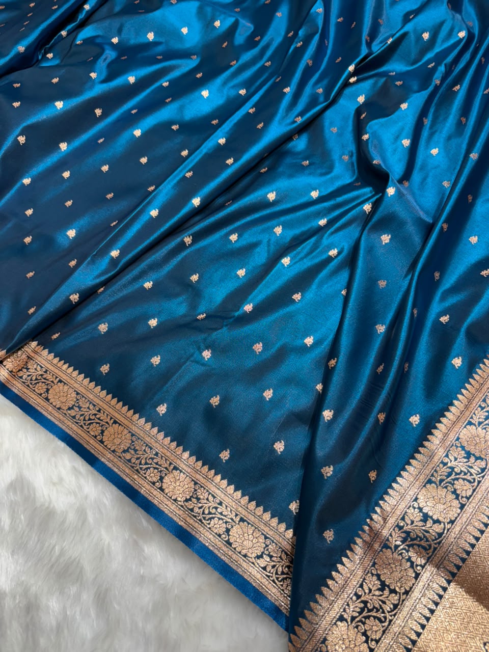 Banarasi Satin Silk Booti in German Blue Shades