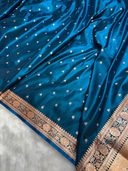 Banarasi Satin Silk Booti in German Blue Shades