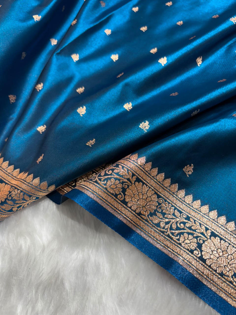 Banarasi Satin Silk Booti in German Blue Shades