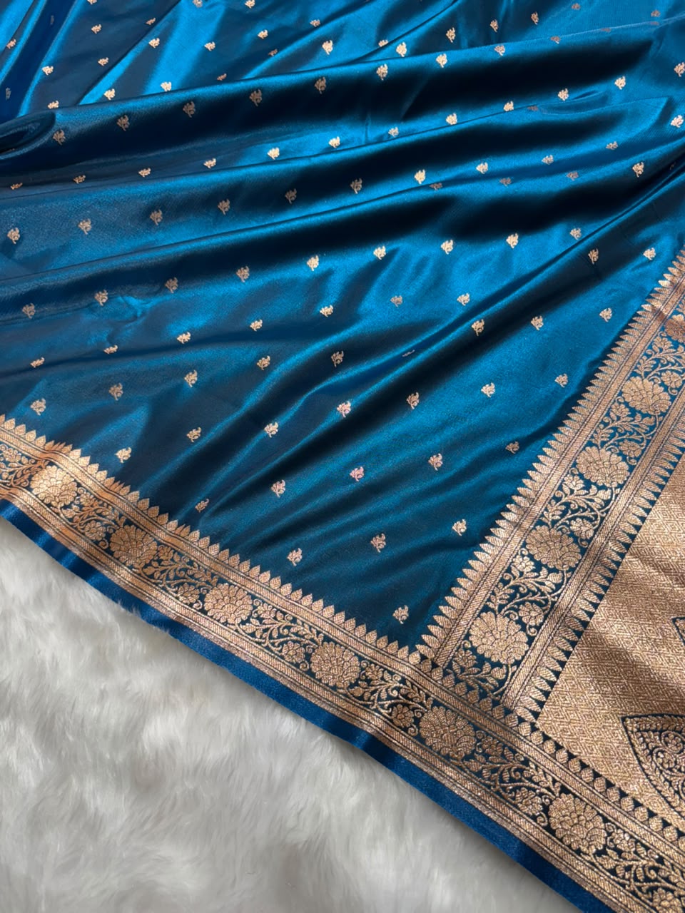 Banarasi Satin Silk Booti in German Blue Shades