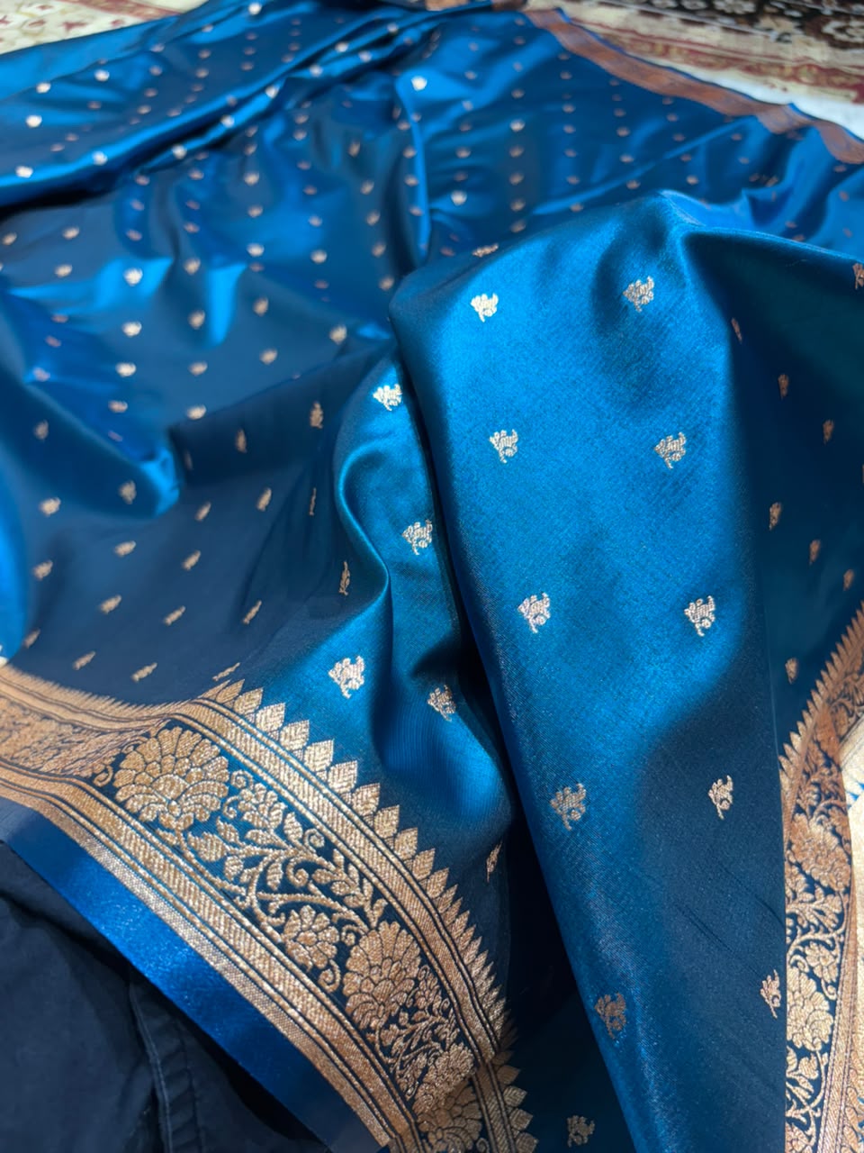 Banarasi Satin Silk Booti in German Blue Shades