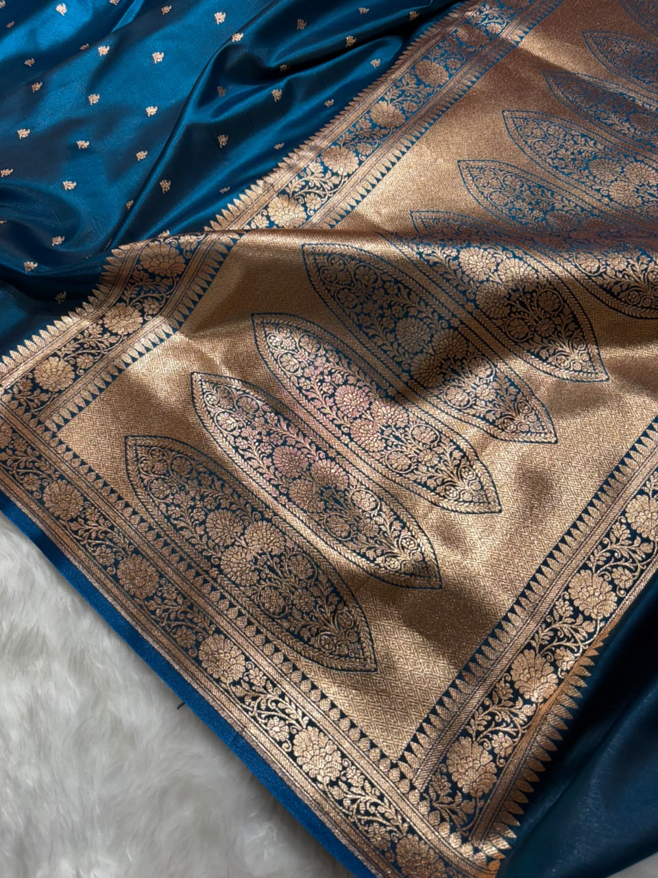 Banarasi Satin Silk Booti in German Blue Shades