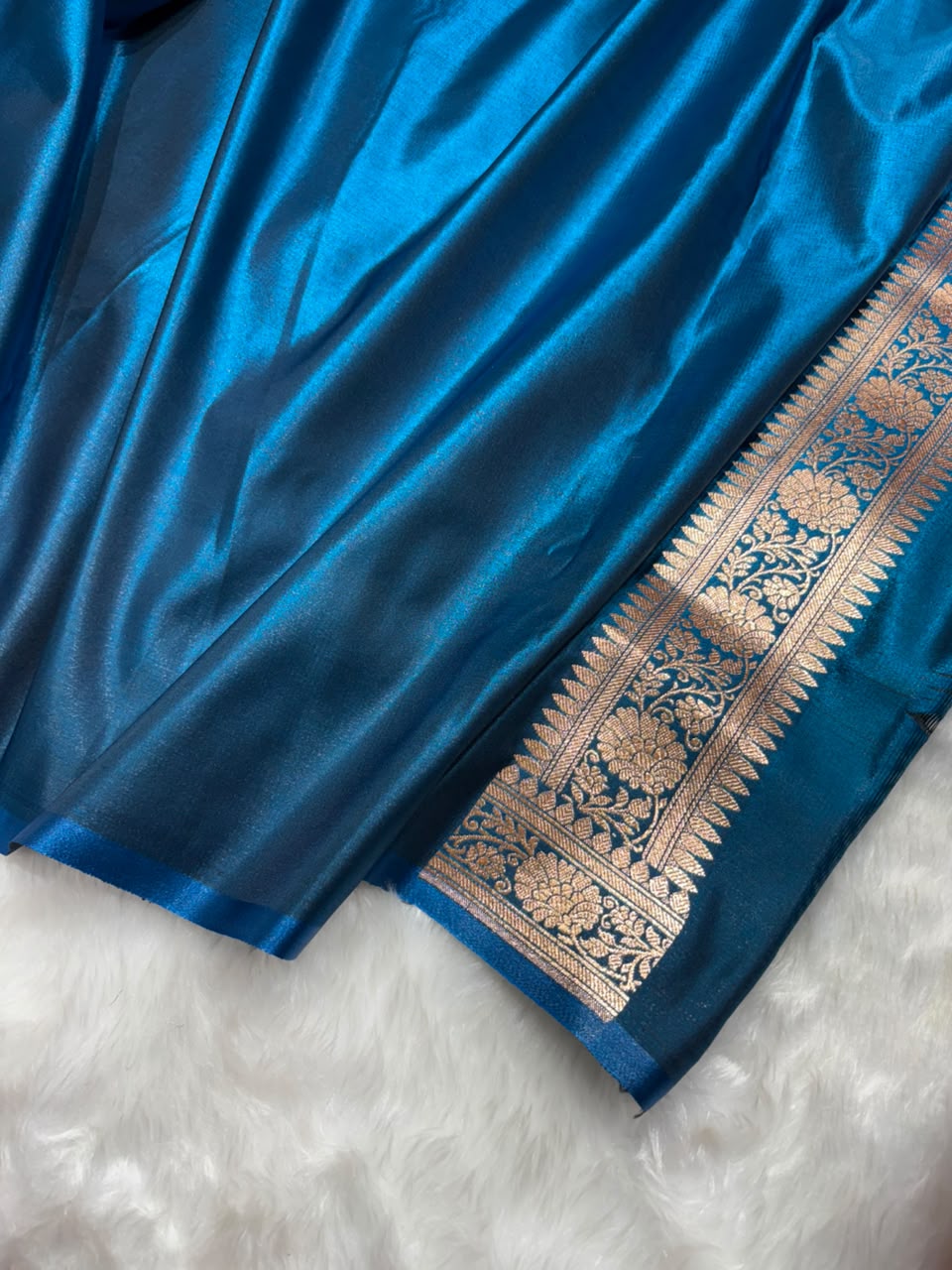 Banarasi Satin Silk Booti in German Blue Shades