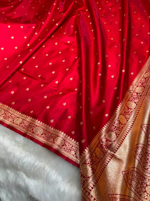 Banarasi Satin Silk Booti in Bridal Red Shades