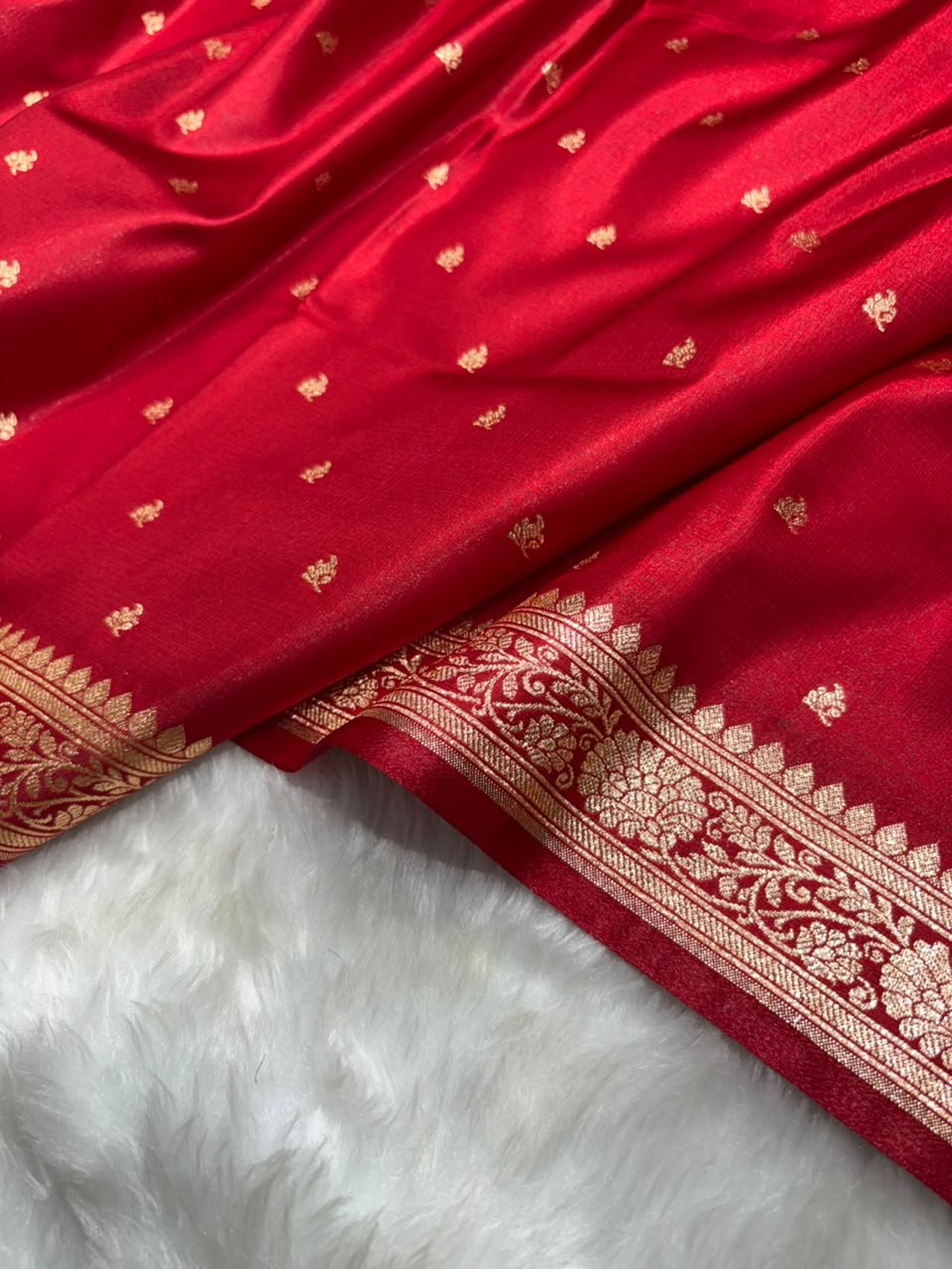 Banarasi Satin Silk Booti in Bridal Red Shades