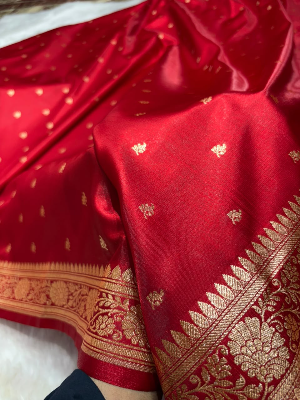 Banarasi Satin Silk Booti in Bridal Red Shades