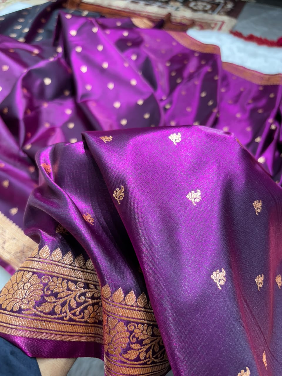 Banarasi Satin Silk Booti in Wine Shades