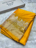 Banarasi Ghat Pattern Mashru Silk Saree In Yellow Shades arsl