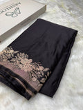 Black Shades Banarasi Plain with Floral Border Mashru Silk Saree