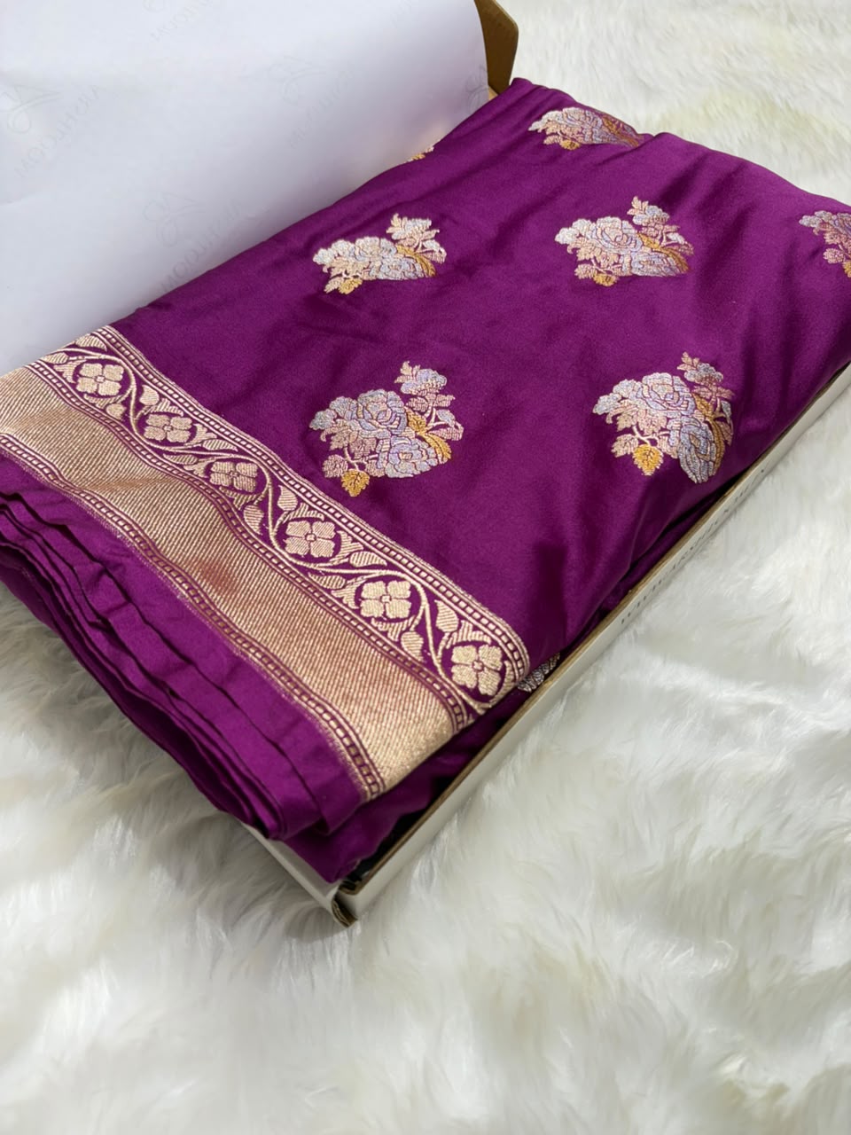 Purple Shades Floral Boota Mashru Silk Saree