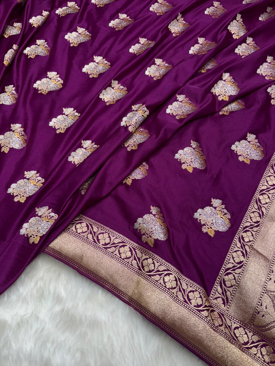 Purple Shades Floral Boota Mashru Silk Saree