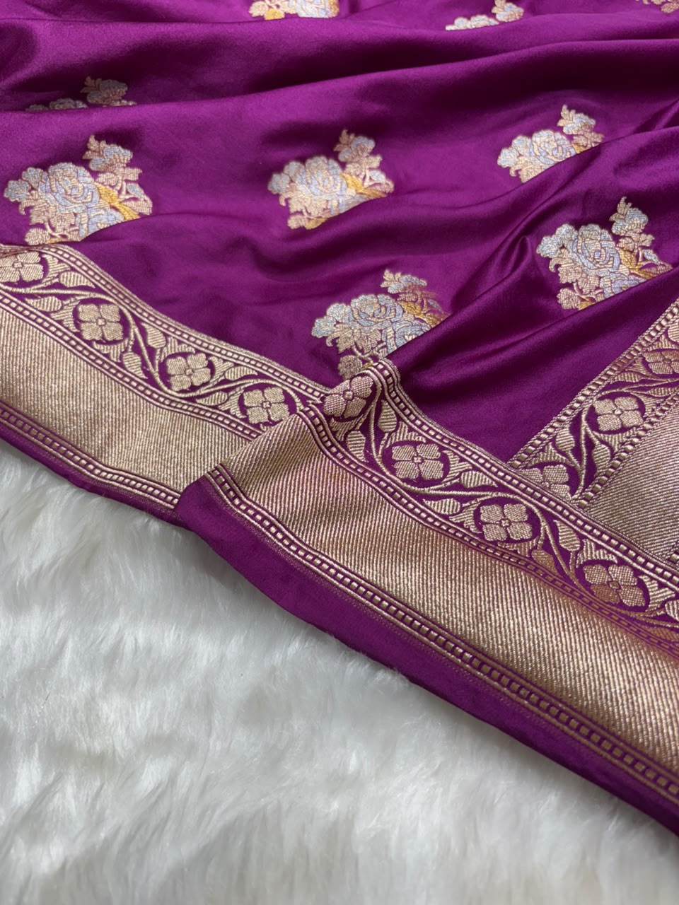 Purple Shades Floral Boota Mashru Silk Saree