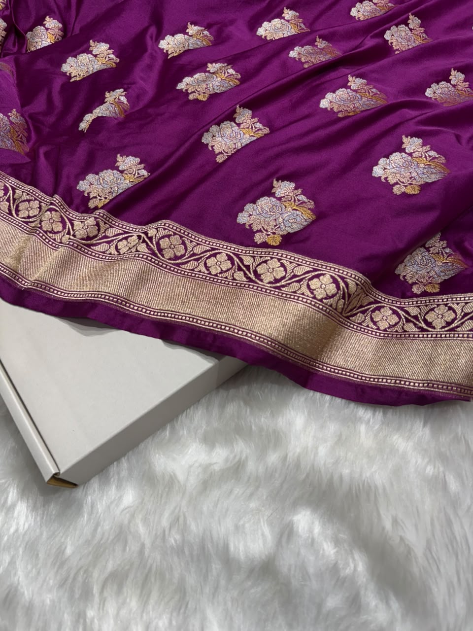 Purple Shades Floral Boota Mashru Silk Saree