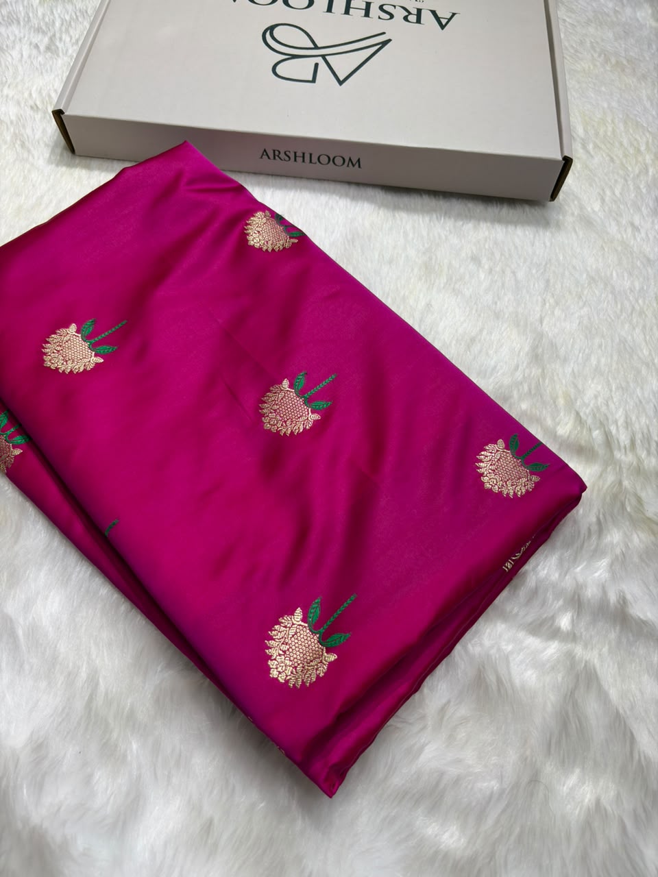 Floral Minakari Boota Mashru Silk Saree in Rani Shades