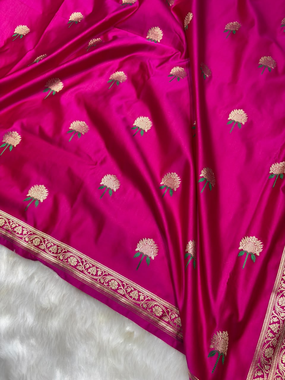 Floral Minakari Boota Mashru Silk Saree in Rani Shades