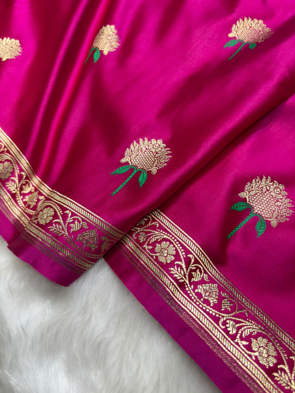 Floral Minakari Boota Mashru Silk Saree in Rani Shades