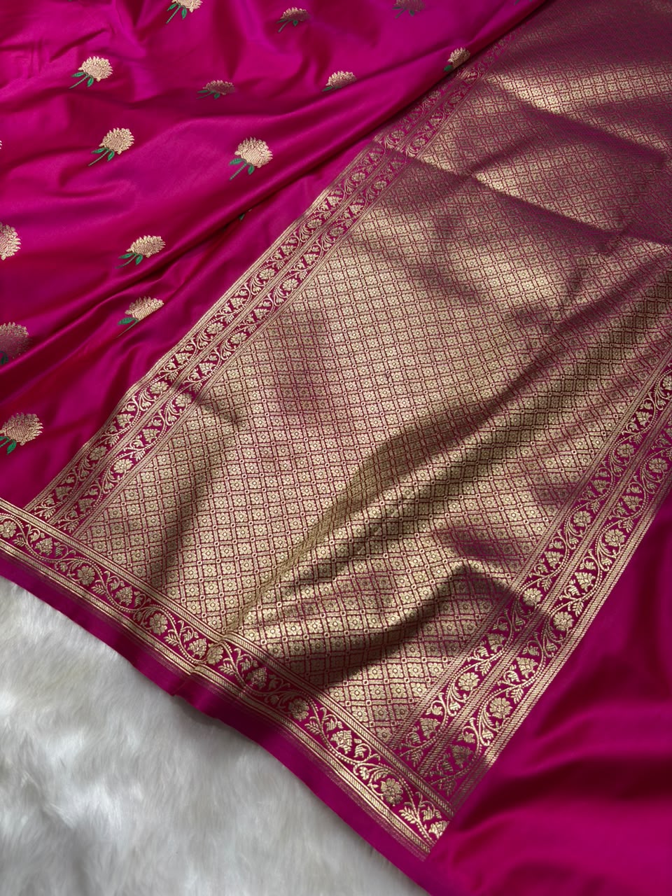 Floral Minakari Boota Mashru Silk Saree in Rani Shades