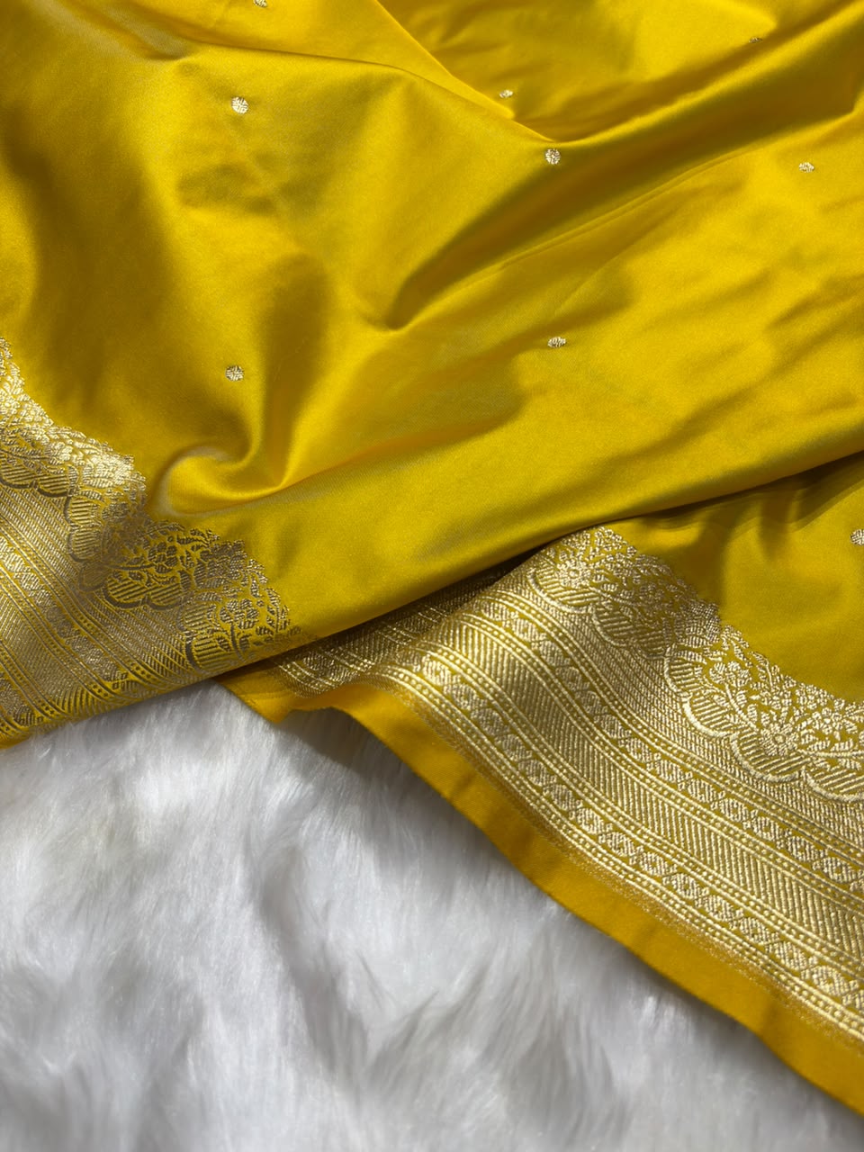 Mustard Shades Dot Booti Banarasi Mashru Silk Saree
