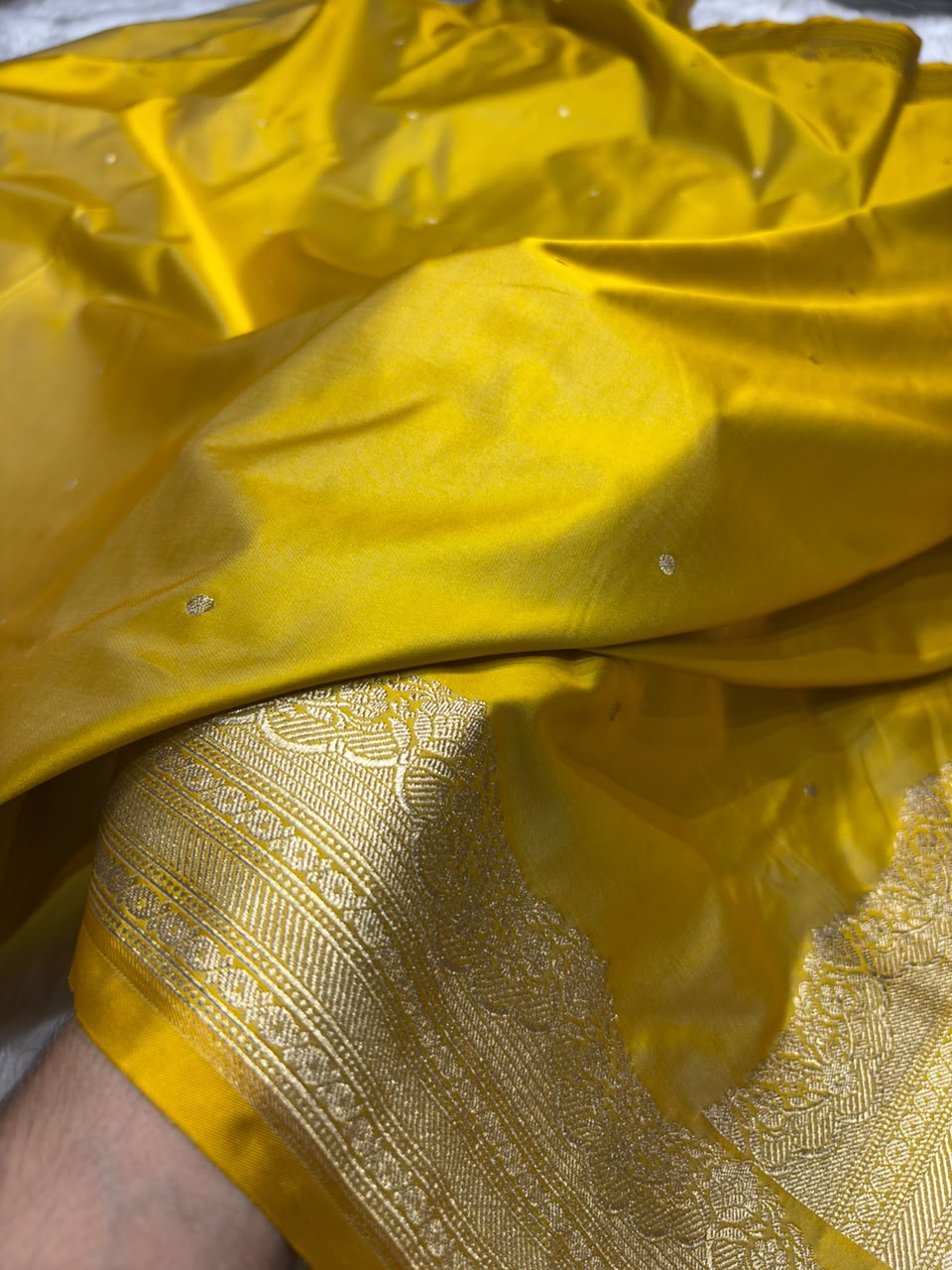 Mustard Shades Dot Booti Banarasi Mashru Silk Saree