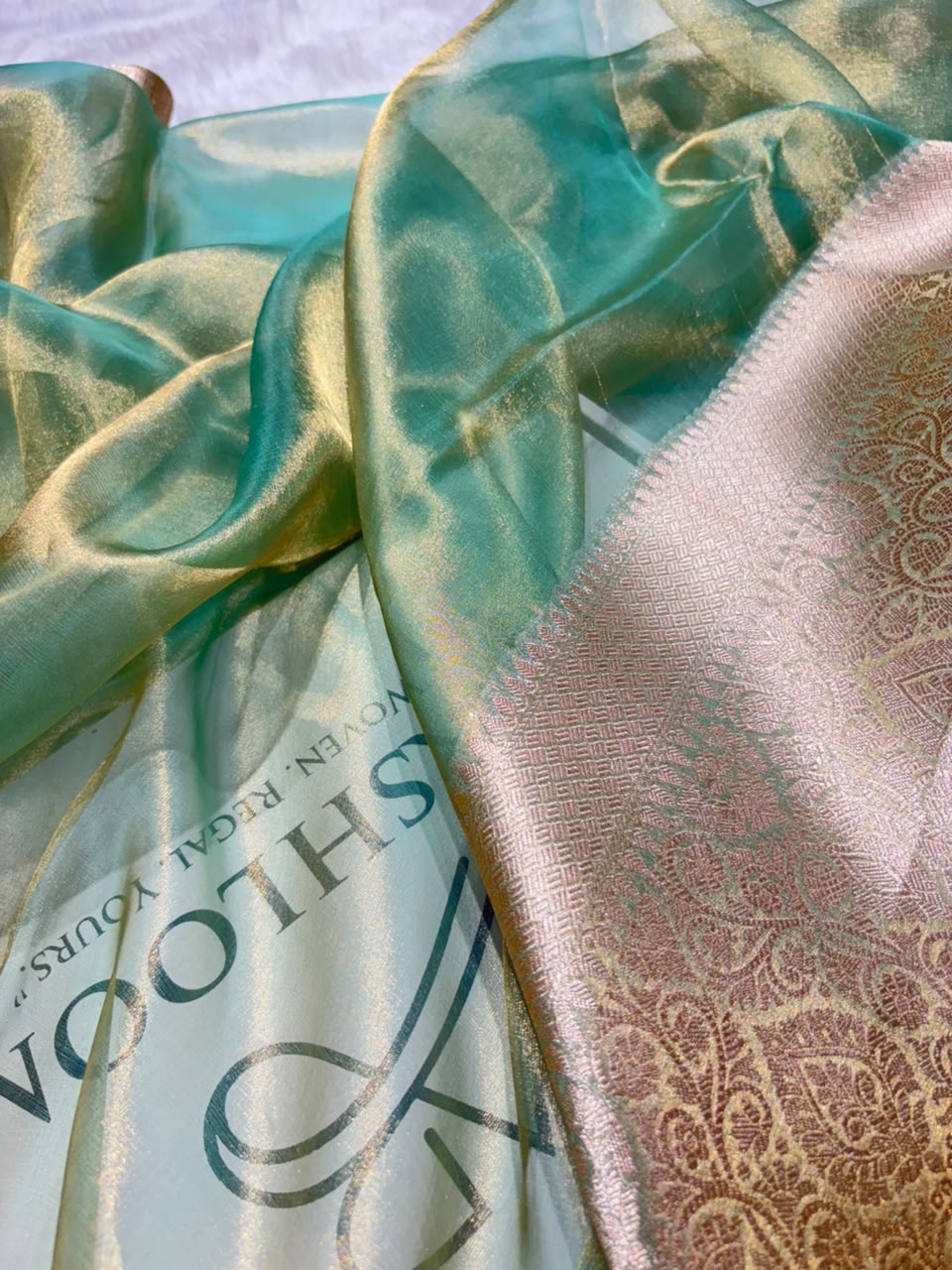 Seafoam Green Pure Tissue Silk Saree with Brocade Blouse