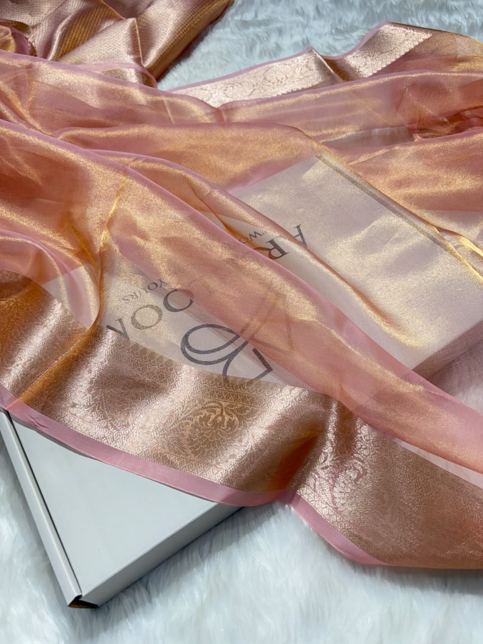 Rose Gold Pure Tissue Silk Saree with Brocade Blouse