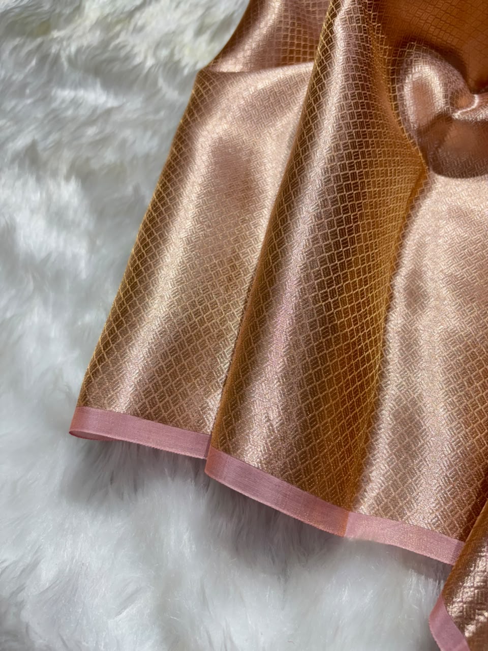 Rose Gold Pure Tissue Silk Saree with Brocade Blouse