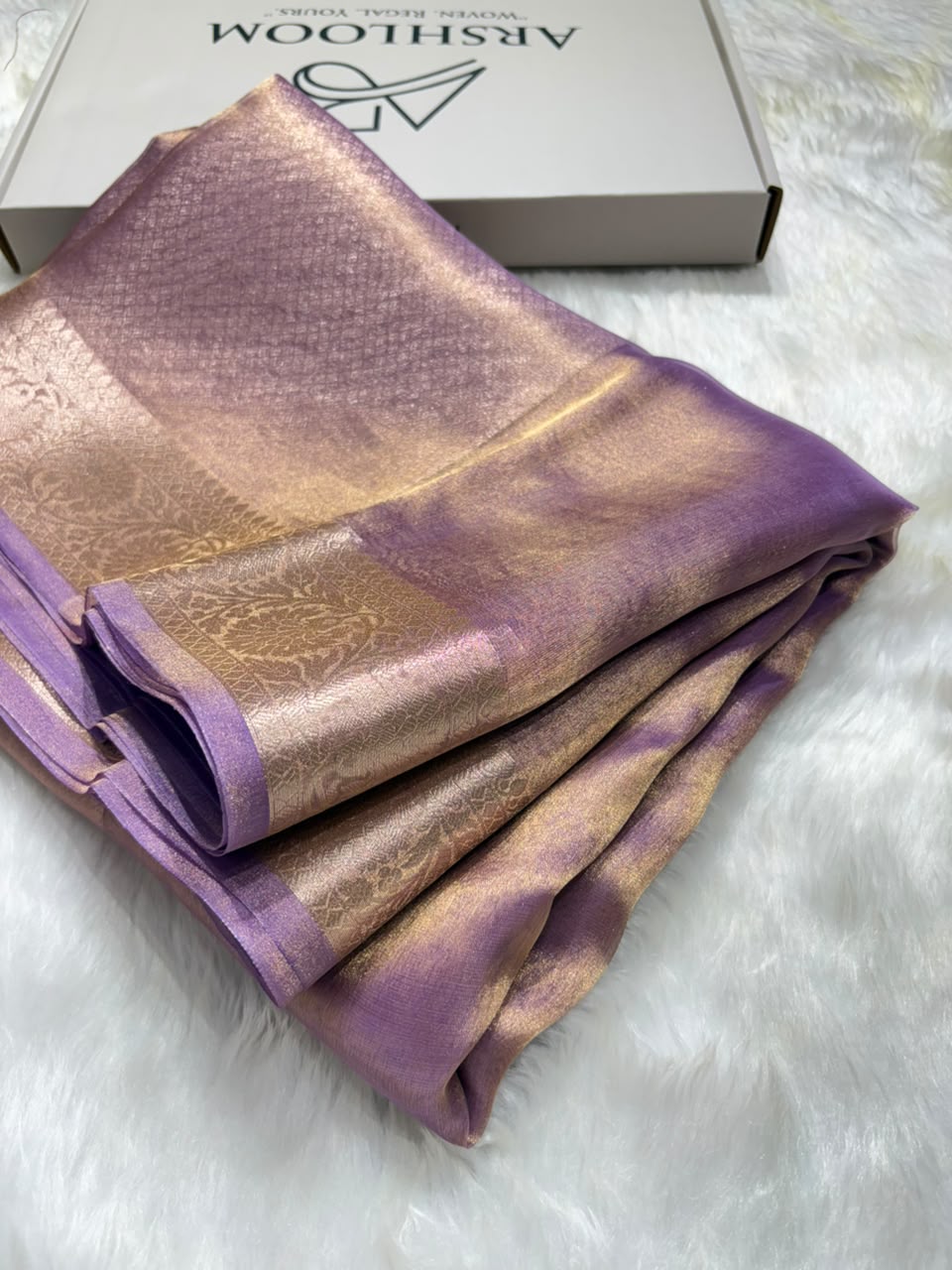 Lavender Lilac Pure Tissue Silk Saree with Brocade Blouse