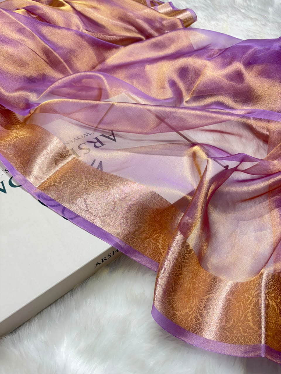 Lavender Lilac Pure Tissue Silk Saree with Brocade Blouse