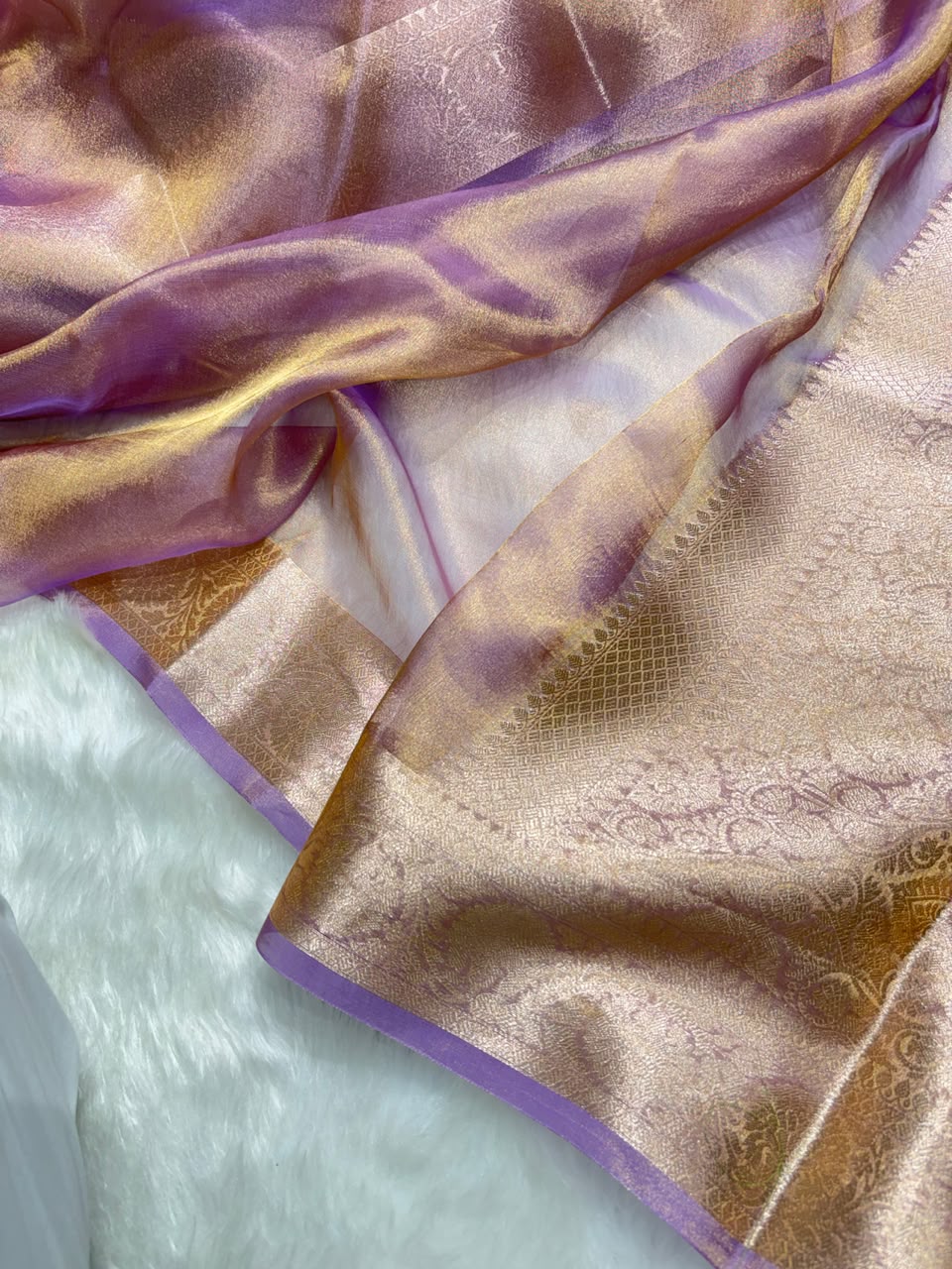 Lavender Lilac Pure Tissue Silk Saree with Brocade Blouse