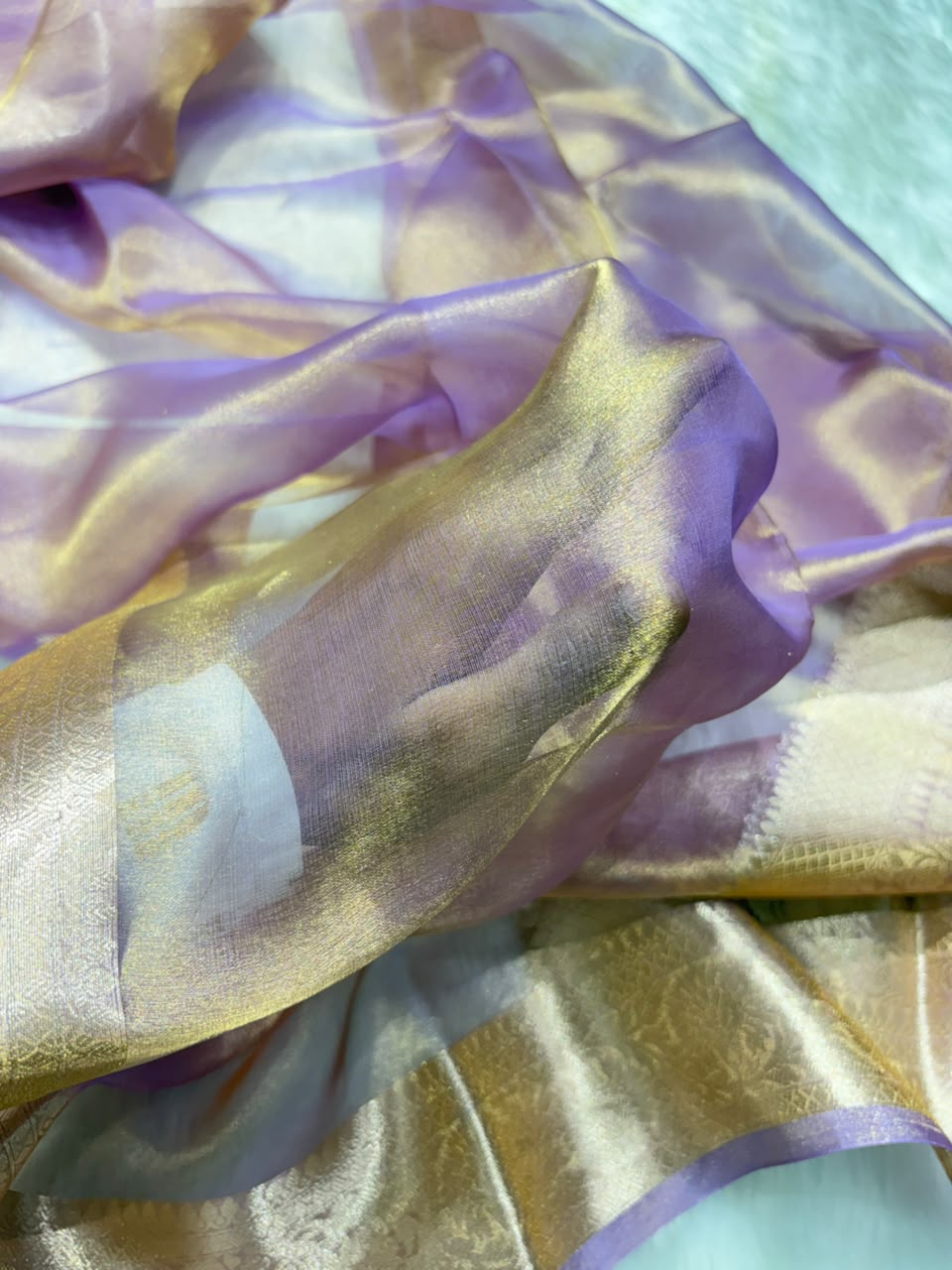 Lavender Lilac Pure Tissue Silk Saree with Brocade Blouse