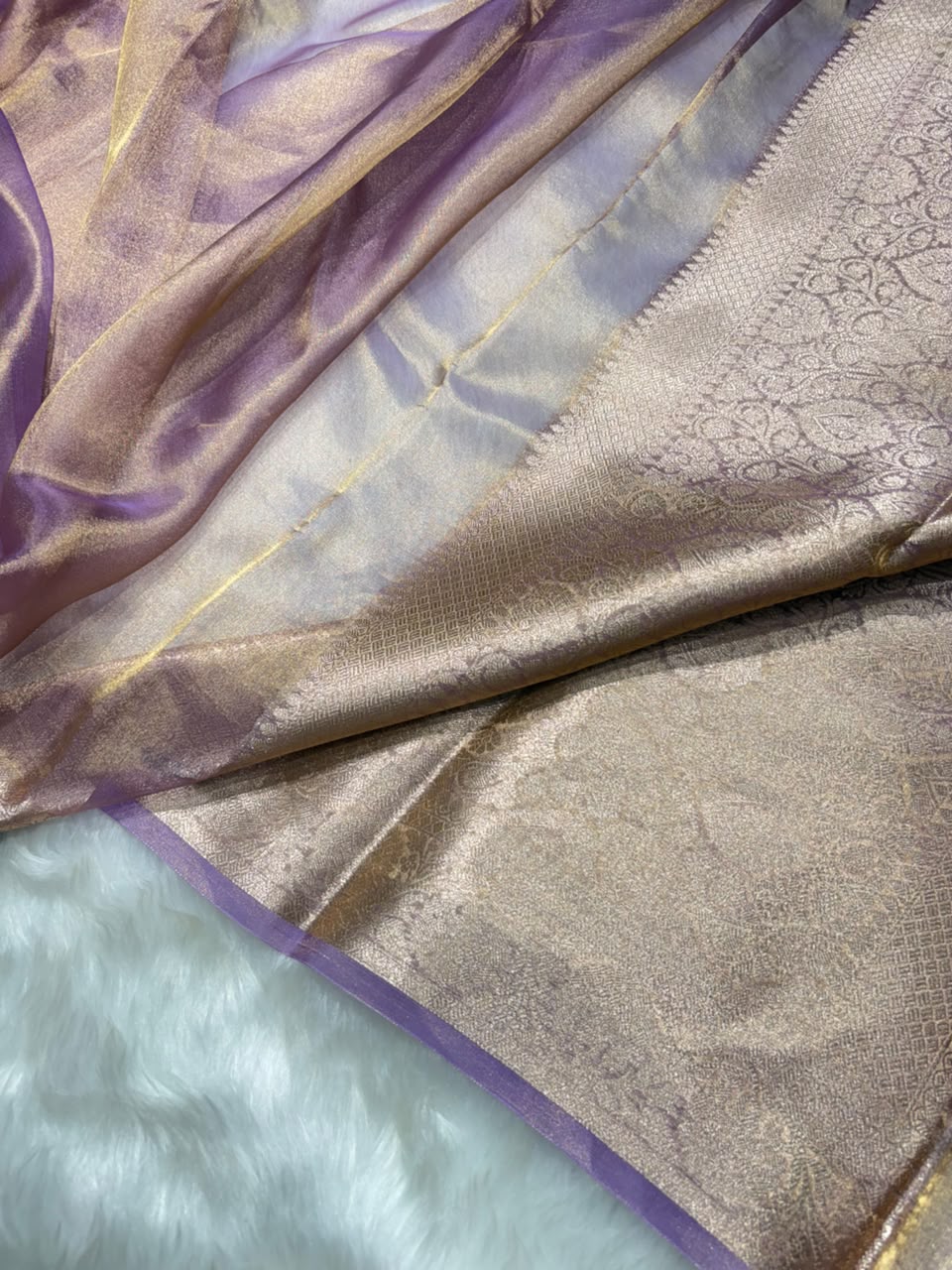 Lavender Lilac Pure Tissue Silk Saree with Brocade Blouse