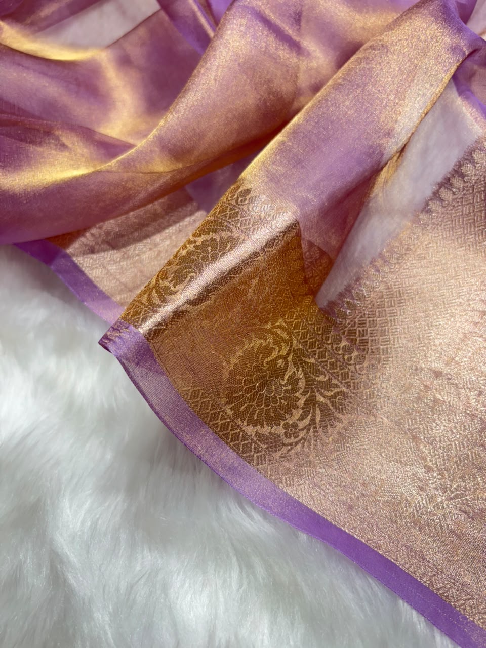 Lavender Lilac Pure Tissue Silk Saree with Brocade Blouse